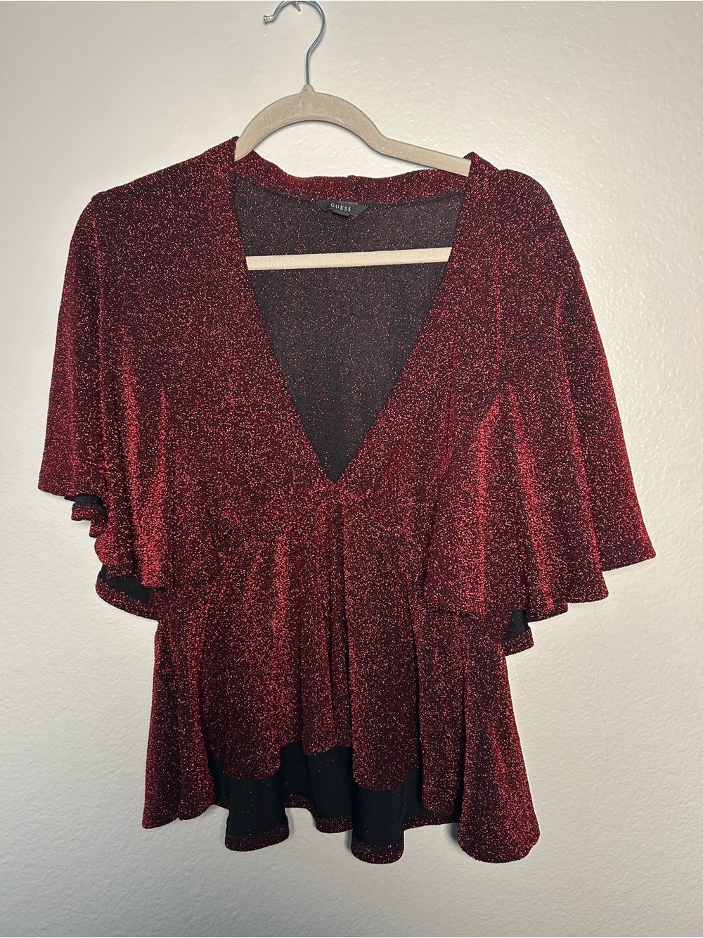 Sparkle Red Glitter Peplum V-Neck Top